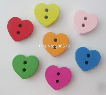 WBNGOE 11MM*12MM Šarmu sirds pogas Samaisa 200pcs bērnu apģērbu pogām, amatniecības apdare krāsains koka pogu