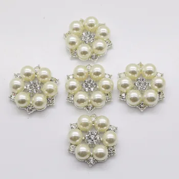 Wholes 50pc 28mm Ziedu centra pogas pērle par roku darbs ziedu sudraba flatback rhinestone embellishment Modes decorativos