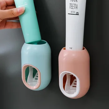 Zobu pasta Dispenser var piestiprināt pie Sienas, Automātiskā Saspiežot zobu Suka Plaukts Plastmasas Vannas rozā konteineri zobu pastai, kas squeezer