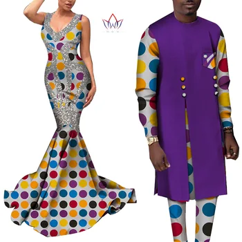 Āfrikas Drukāt Kleitas Sievietēm Bazin Riche Āfrikas Vīriešu Tops un Bikses Komplekti Āfrikas Pāris Drēbes Kāzu Mīļāko Apģērbu WYQ664
