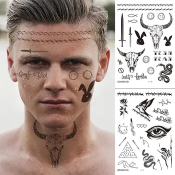 Ūdensnecaurlaidīgus Pagaidu Tetovējumiem Vīriešiem Viltotas Uzlīmes Piedurknēm Tattoo, Body Art Face Atpakaļ Vērša Galvaskausu Acu Dzīvnieku Stuff Pārsūtīt Uzlīmes