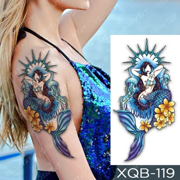Ūdensnecaurlaidīgus Pagaidu Tetovējumu Uzlīmes Japāņu lilija fox dēmons Flash Tetovējumiem Sirēna Ģimenes Koku Body Art Roku Viltus Tetovējums Sievietes Vīrieši