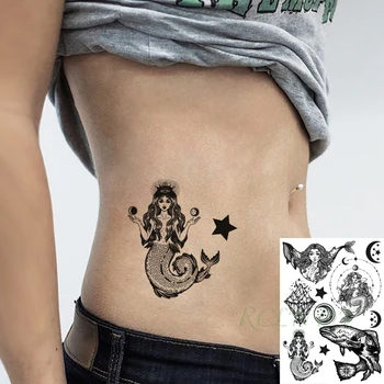 Ūdensnecaurlaidīgus Pagaidu Tetovējumu Uzlīmes Sirēna Seksīga Meitene vecās skolas Vaļu Zvaigžņu Mēness Kalnu Flash Tetovējums Viltus Tatto Vīriešiem Sievietēm
