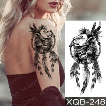 Ūdensnecaurlaidīgus Pagaidu Tetovējumu Uzlīmes Lauva Pūķa Sapņu Ķērājs Flash Tetovējumiem Pūce Fox Rožu Body Art Roku Viltus Piedurknēm Tetovējums Sievietēm
