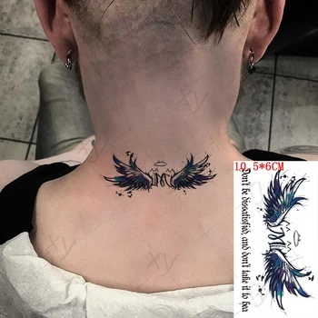 Ūdensnecaurlaidīgus Pagaidu Tetovējumu Uzlīmes Krāsu Eņģeļu Spārnu Melnā angļu Vēstuli Viltus Tetovējumiem Flash Tatoos Roku Body Art Sievietēm Vīriešiem